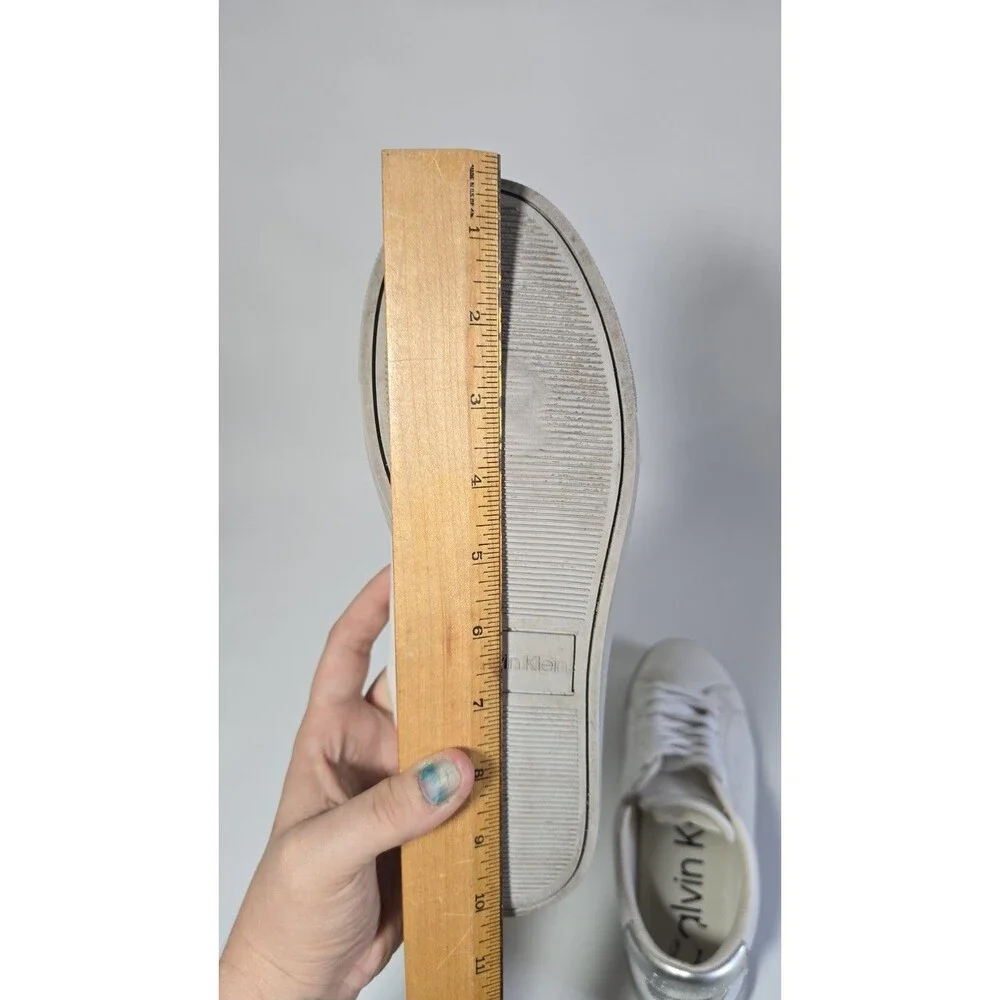 Calvin Klein Women's White Lace-Up Sneakers 10.5 Inches Long (no Size Marked)